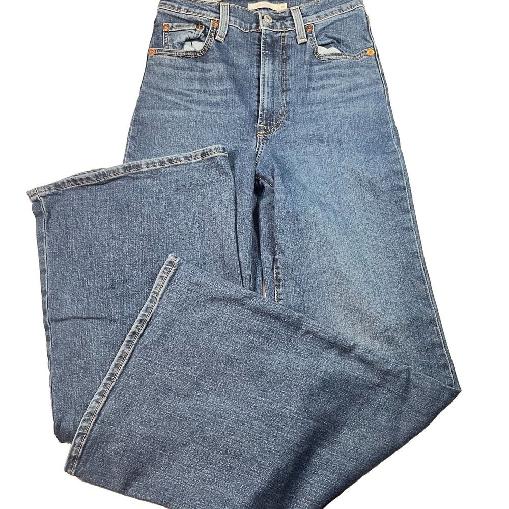 Levi's Womens Blue Ribcage Bell Super High Rise Jeans Size 26x32 Stretch Whisker